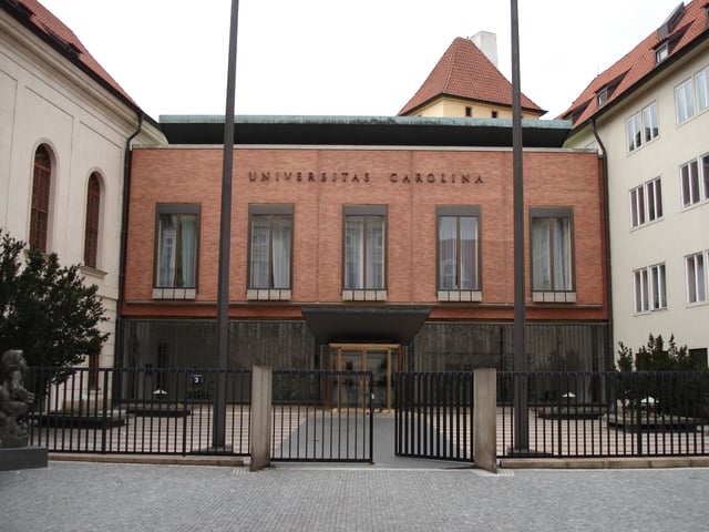 Façade of the modern entrance to Carolinum, the center of Charles university