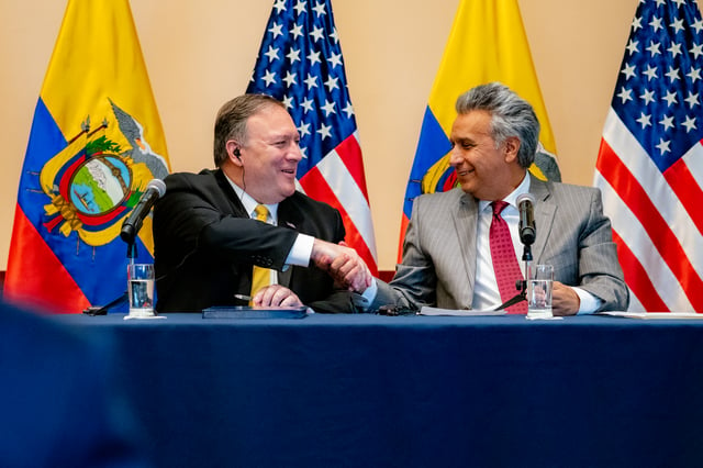 Ecuadorian President Lenín Moreno with U.S. Secretary of State Mike Pompeo, 20 July 2019