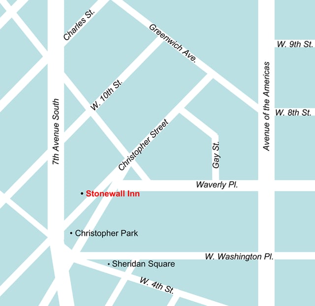 Location of the Stonewall Inn in relation to Greenwich Village
