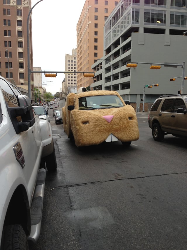 Faux fur-covered TaskRabbit vehicle at South by Southwest