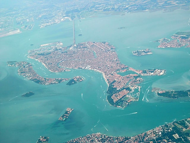 Aerial view of Venice including the Ponte della Libertà
