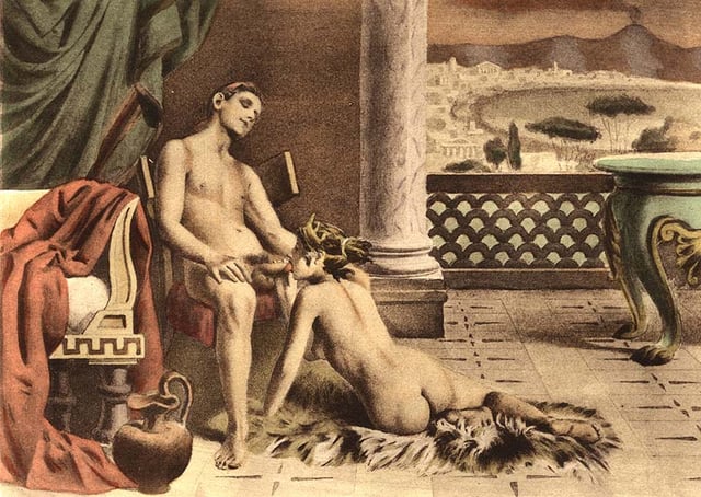 Illustration by Édouard-Henri Avril of fellatio scene