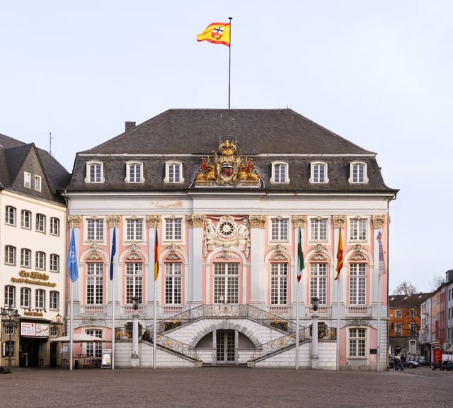 The Altes Rathaus (old town hall) as seen from the central market square. It was built in 1737 in Rococo-style.