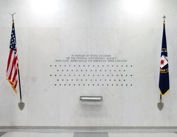 The 113 stars on the CIA Memorial Wall in the original CIA headquarters, each representing a CIA officer killed in action