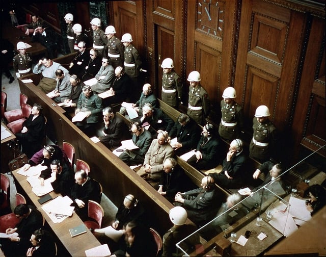 Defendants in the dock at the Nuremberg trials