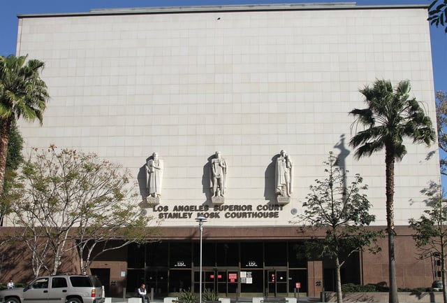 The Grand Avenue entrance of the Stanley Mosk Courthouse.