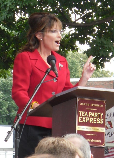 Palin addressing a Labor Day rally sponsored by the Tea Party Express (Manchester, NH), 2011