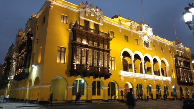 Lima City Hall building at night