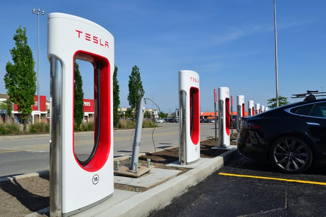 Tesla superchargers in Toronto, Canada.