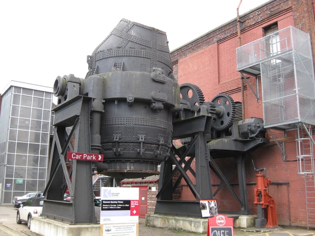 Sir Henry Bessemer’s Bessemer converter, the most important technique for making steel from the 1850s to the 1950s, located at Kelham Island Museum, Sheffield