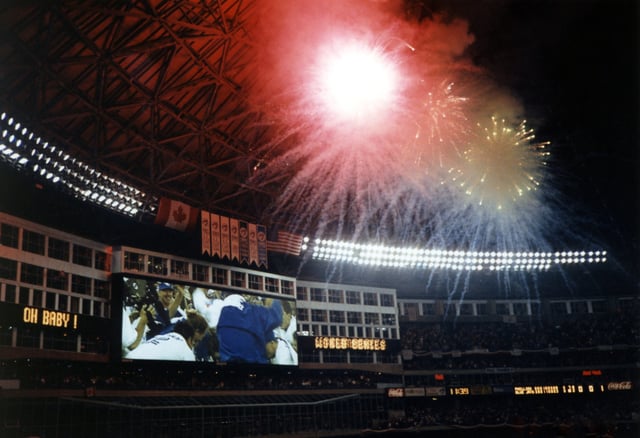 Fireworks at the Skydome following the Blue Jays' victory in the 1993 World Series.