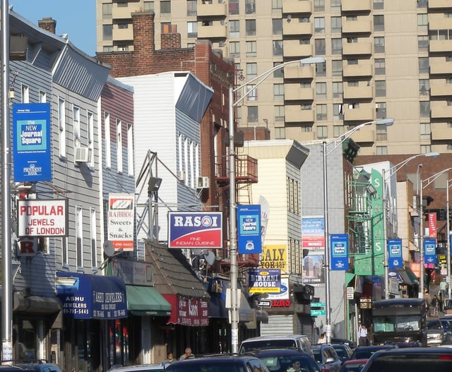 India Square, in Bombay, Jersey City, home to the highest concentration of Asian Indians in the Western Hemisphere. Immigrants from India constituted the largest foreign-born nationality in New Jersey in 2013.