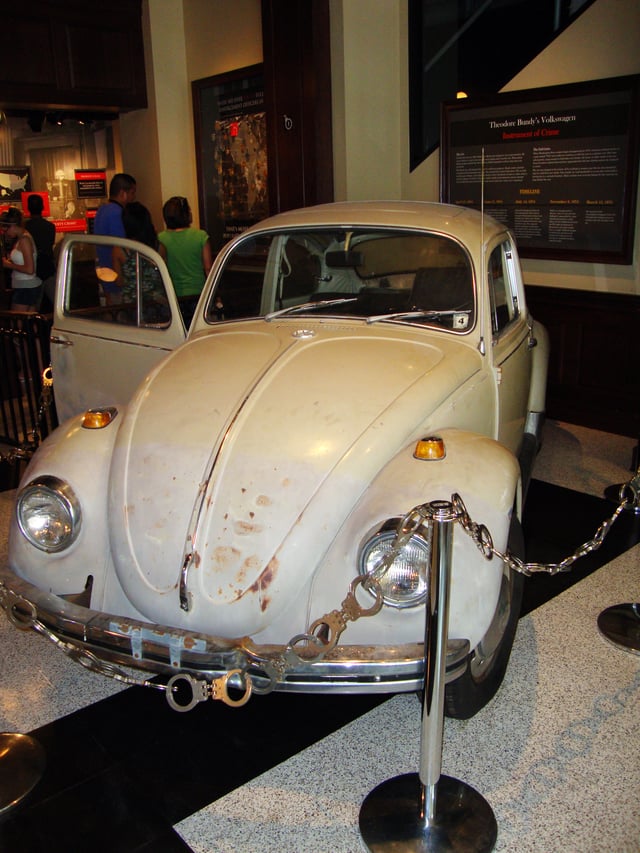 Ted Bundy's 1968 Volkswagen Beetle, in which he committed many of his crimes. Vehicle on display at the now-defunct National Museum of Crime & Punishment