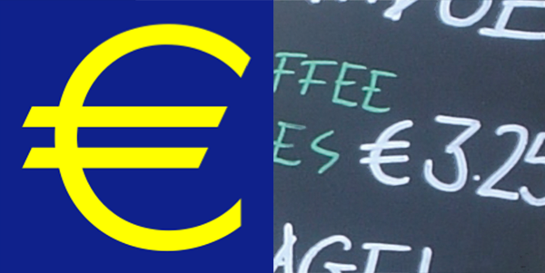 The euro sign; logotype and handwritten