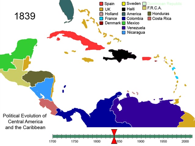 By 1839 Central America became five independent small nations