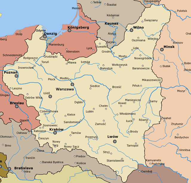 Map of Poland during the Interwar period, 1921–39