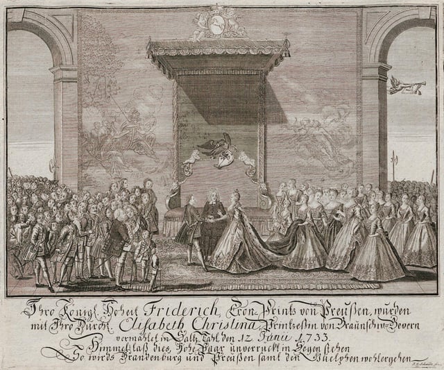 Frederick's marriage to Elisabeth Christine on 12 June 1733 at Schloss Salzdahlum
