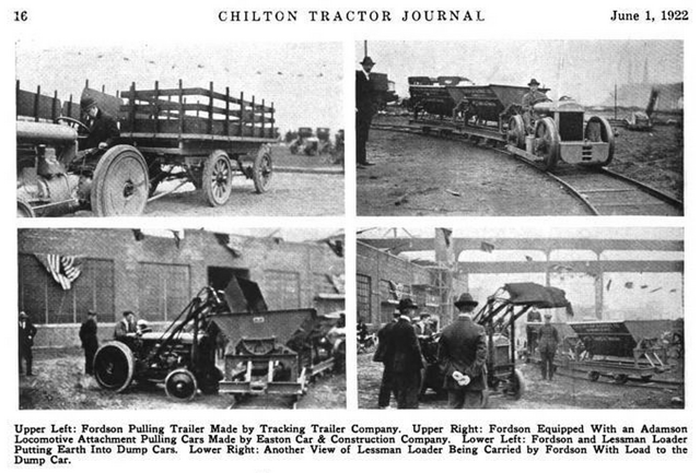 Fordson industrial models with aftermarket accessories, including rail conversion and front end loader