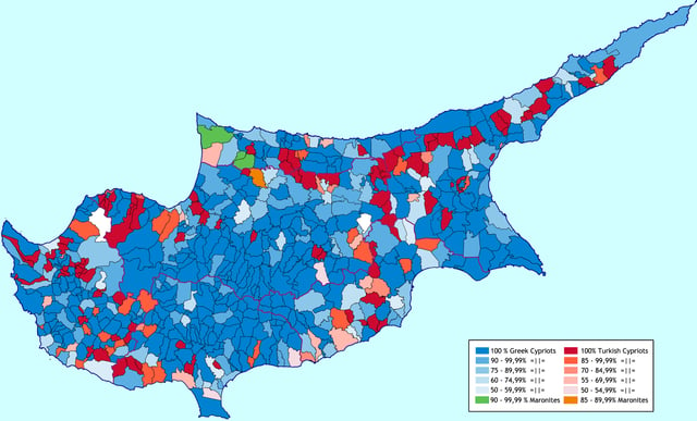 Ethnic map of Cyprus according to the 1960 census.