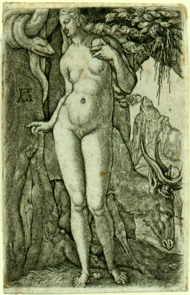 Heinrich Aldegrever's Eve, 1540; a rare early example of pubic hair in northern European art