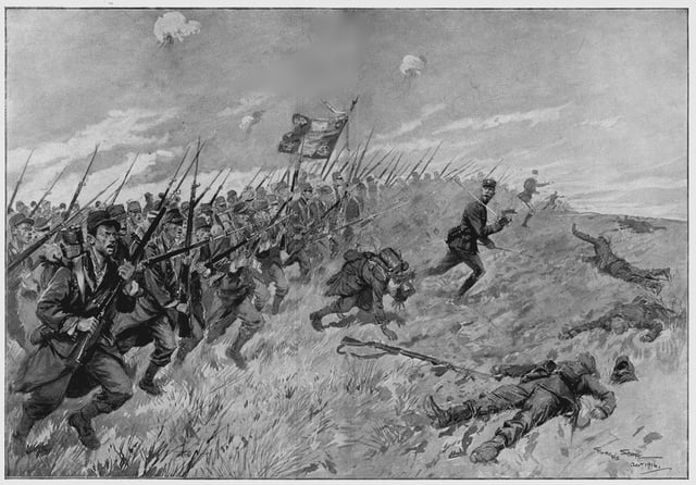 A French bayonet charge at the Battle of the Frontiers; by the end of August, French casualties exceeded 260,000, including 75,000 dead.