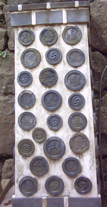 Various kamon on display at Himeji Castle