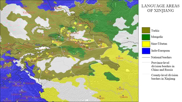 The languages of Xinjiang Uyghur Autonomous Region