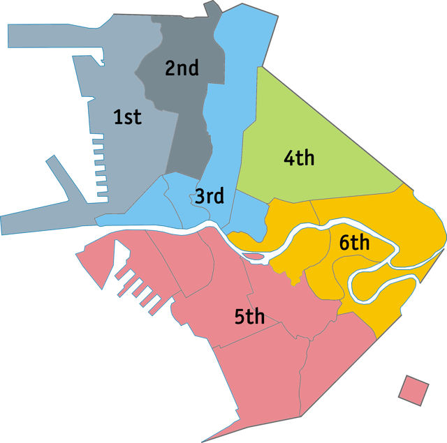 Manila is divided into six congressional districts as shown in the map.