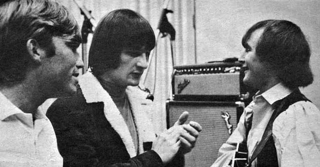 Producer Terry Melcher in the studio with the Byrds' Gene Clark and David Crosby, 1965