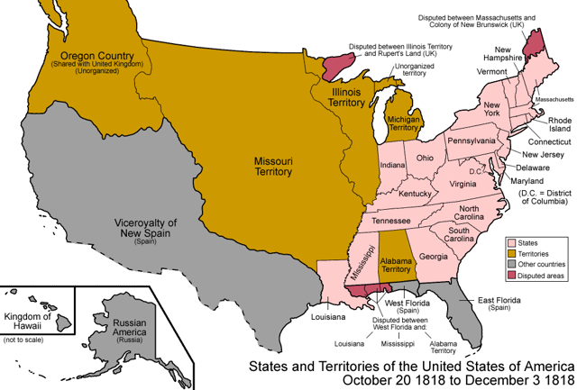 An enlargeable map of the United States after the Anglo-American Convention of 1818