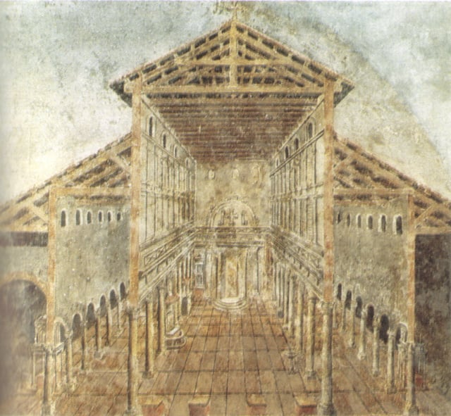 Fresco showing cutaway view of Constantine's St. Peter's Basilica as it looked in the 4th century
