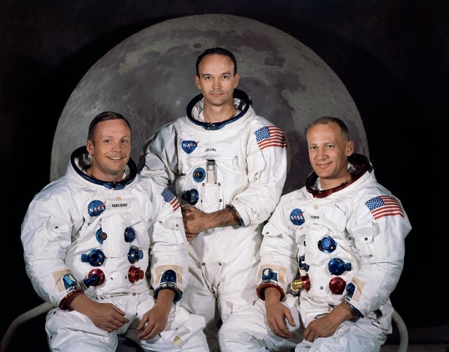 Apollo 11 crew, who made the first crewed landing: Commander Neil Armstrong, Command Module Pilot Michael Collins, and Lunar Module Pilot Buzz Aldrin
