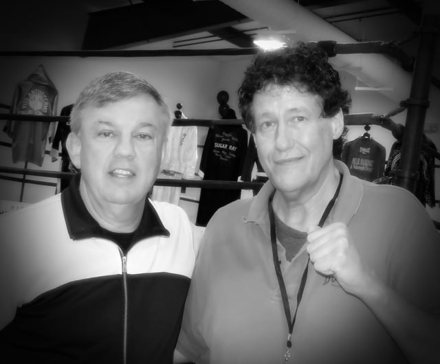 Author Mark Allen Baker (right) with boxing trainer and fight commentator "Teddy" Atlas at the International Boxing Hall of Fame in Canastota, New York (2019).
