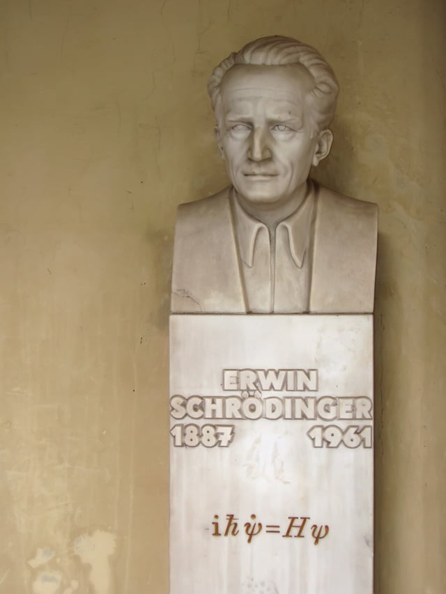 Bust of Schrödinger, in the courtyard arcade of the main building, University of Vienna, Austria