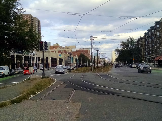 Stub remains of "A" Branch tracks at Packards Corner. The switch was disconnected in 2014.