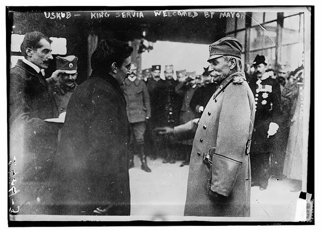 Peter I of Serbia visiting Skopje in 1914