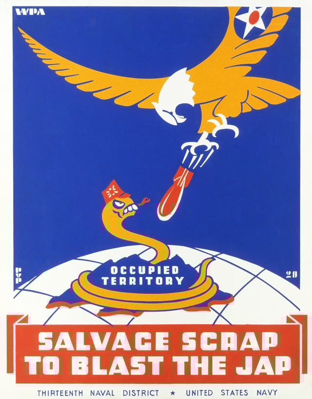 Imperial Japan depicted as an evil snake in a WWII propaganda poster.