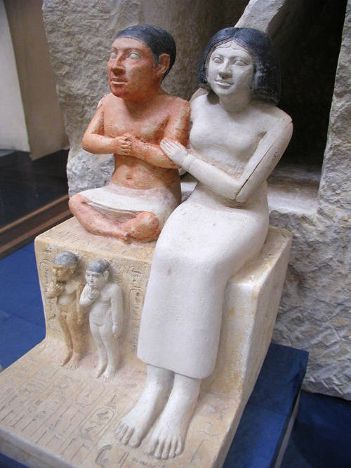 Seneb, court official and priest for the Ancient Egyptian rulers Khufu and Djedefre, with his wife Senetites and their children.