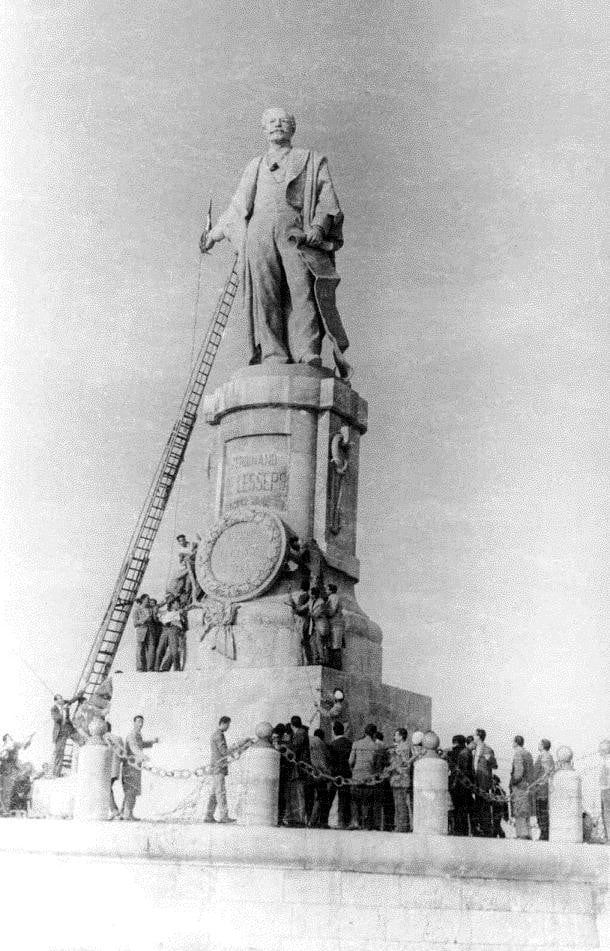 Statue of Ferdinand de Lesseps (a Frenchman who built the Suez Canal) was removed following the nationalisation of the Suez Canal in 1956.