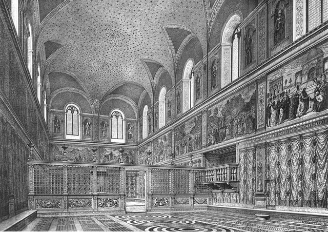 A reconstruction of the appearance of the chapel in the 1480s, prior to the painting of the ceiling.