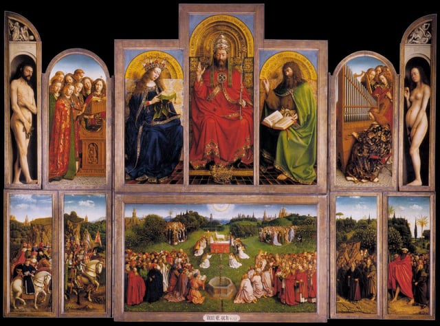 The Ghent Altarpiece: The Adoration of the Mystic Lamb (interior view), painted 1432 by van Eyck