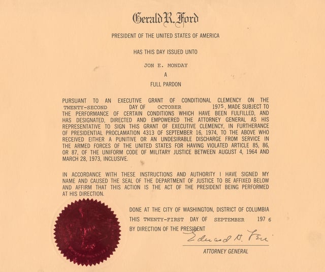 Pardon given by President Ford under Proclamation 4313