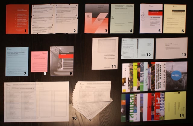In Switzerland, without needing to register, every citizen receives ballot papers and information brochures for each vote (and can send it back by post). Switzerland has a direct democracy system and votes (and elections) are organised about four times a year; here, to Berne's citizen in November 2008 about 5 national, 2 cantonal, 4 municipal referendums, and 2 elections (government and parliament of the City of Berne) to take care of at the same time.