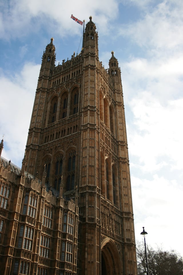 Victoria Tower was the most conspicuous feature of Charles Barry's design for the New Palace of Westminster. At the time of its completion, it was the tallest secular building in the world.