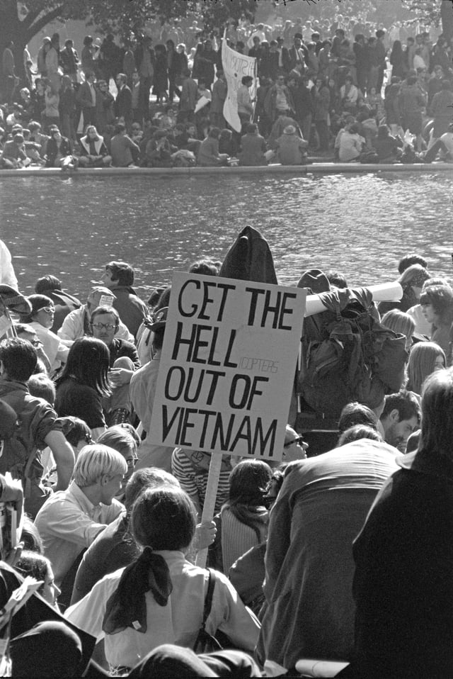 Vietnam War protestors march at the Pentagon in Washington, D.C. on October 21, 1967. Support for the war was dropping and the anti-Vietnam War movement strengthened.