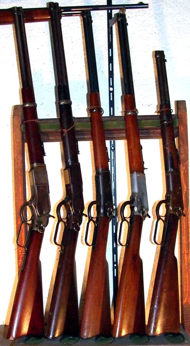 Left to right Carbines two 1873/1894/92/Trapper 92.