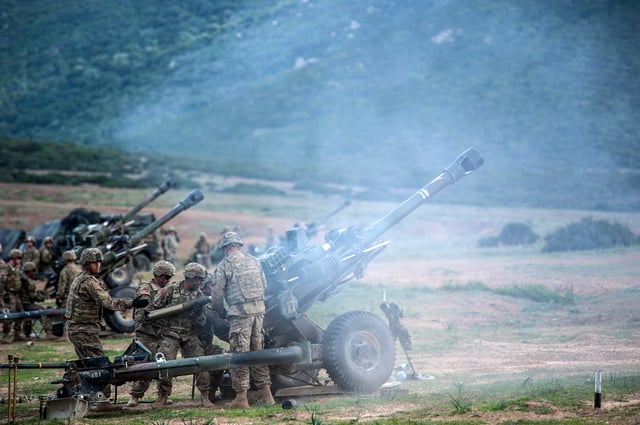 US Artillery Live Fire Exercise in Capo Teulada  2015 during NATO exercise Trident Juncture