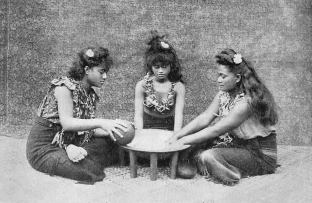 Studio photo depicting preparation of the Samoa 'ava ceremony c. 1911.