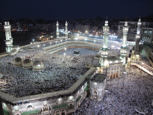 Pilgrims at the Masjid al-Haram in Mecca during Hajj