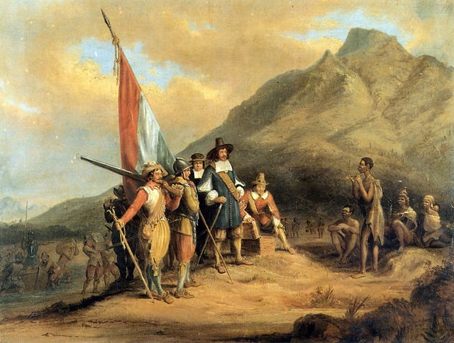 Charles Davidson Bell's 19th-century painting of Jan van Riebeeck, the founder of Cape Town, arriving in Table Bay in 1652